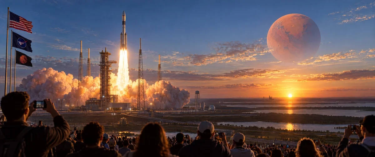 rocket launch · sunset · space exploration