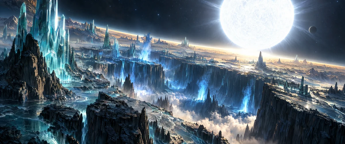 sci-fi landscape · alien planet · crystal mountains