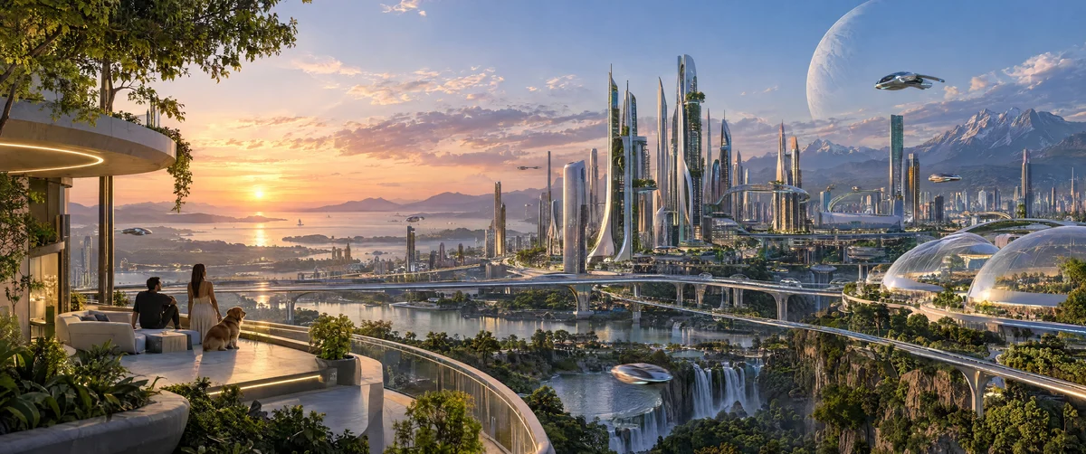 futuristic city · skyline · sunset