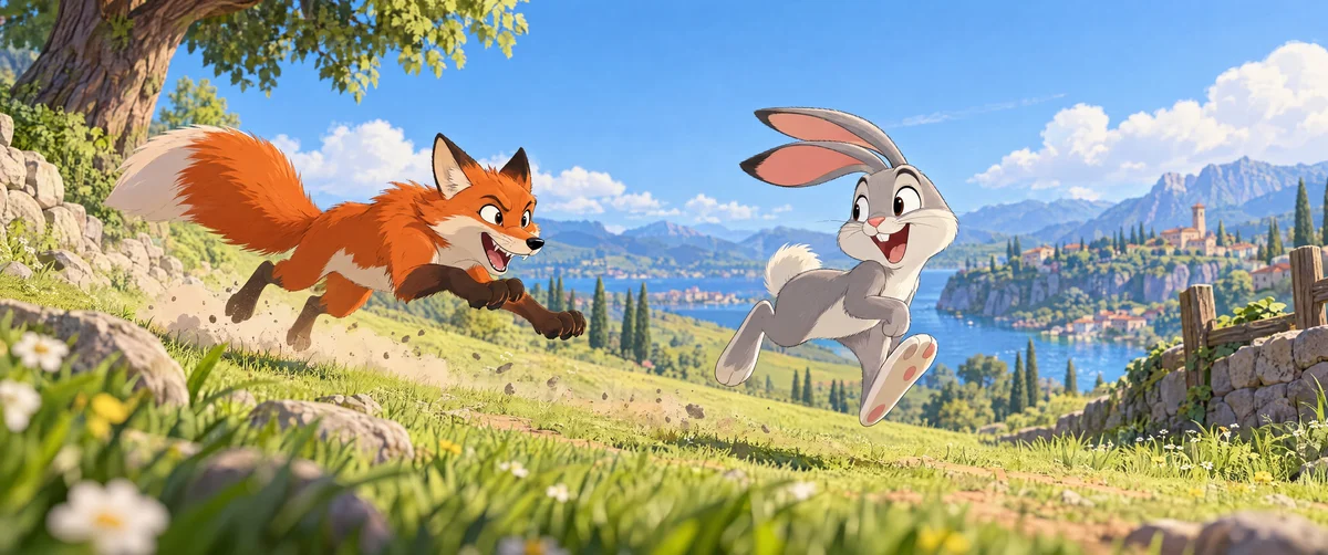 fox rabbit duo · anthropomorphic animals · dynamic running