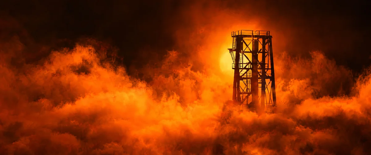 oil rig · industrial · smoke