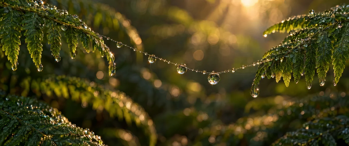foliage · sunlight · water droplets