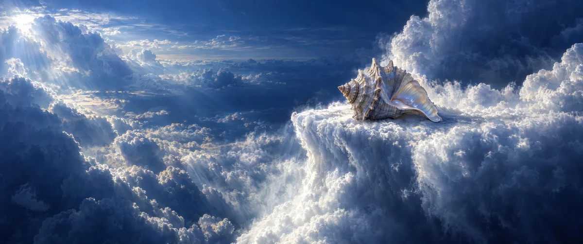 dramatic clouds · seashell · sunburst