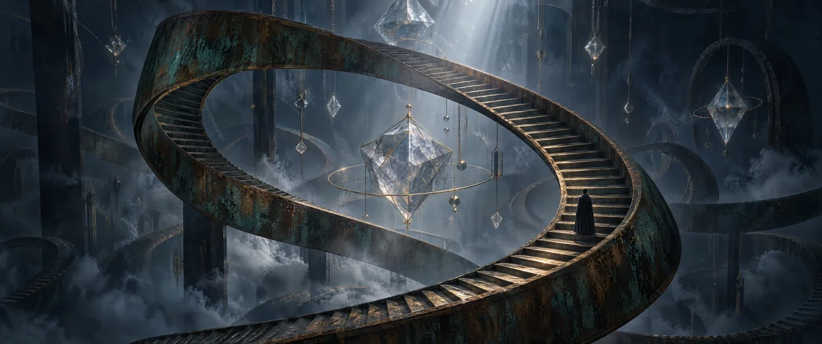 dark fantasy · spiral staircase · metal structure